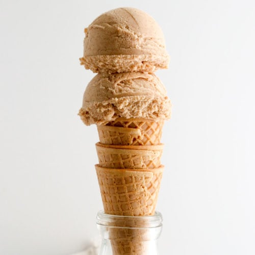 almond milk ice cream scoops on cone