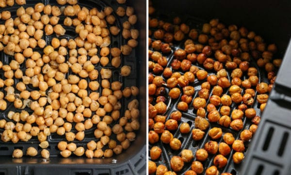 before and after chickpeas cooked in air fryer