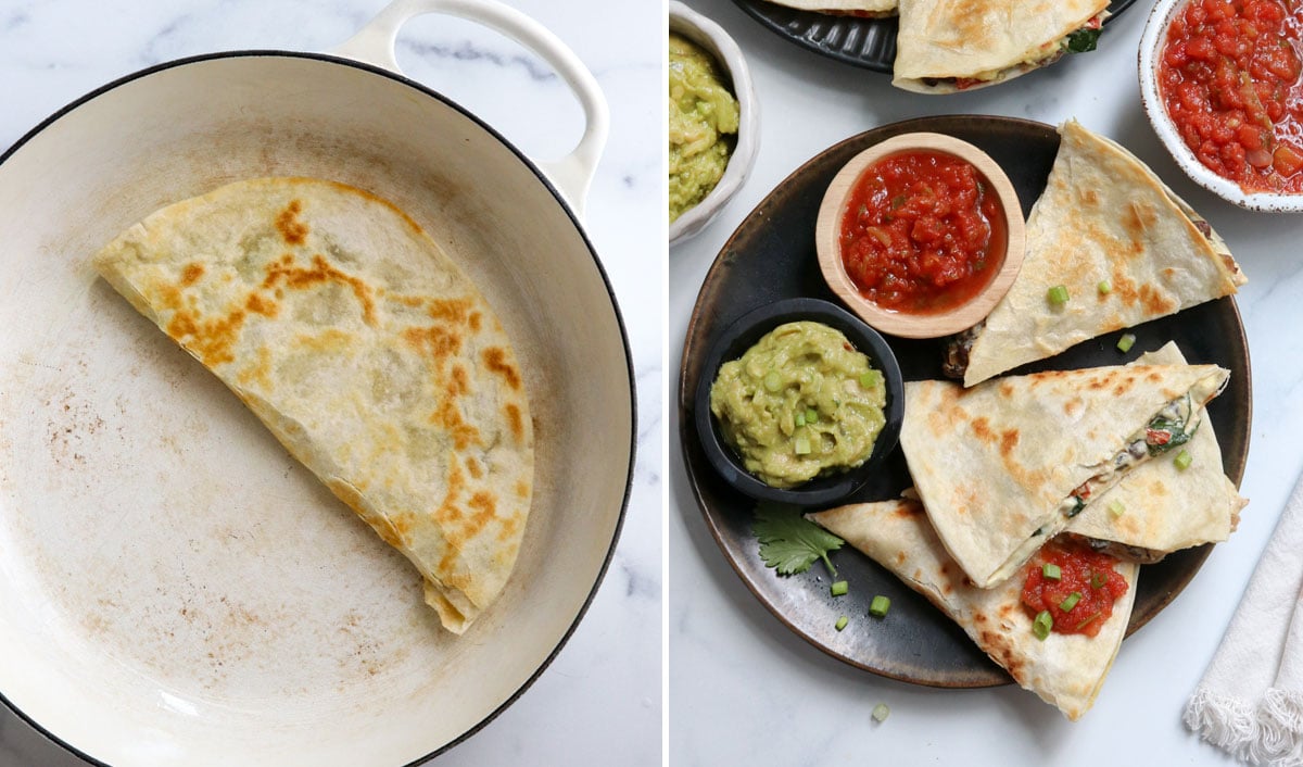 tortilla folded in half and sliced