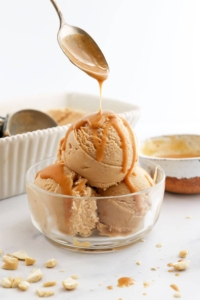peanut butter ice cream with peanut butter shell topping