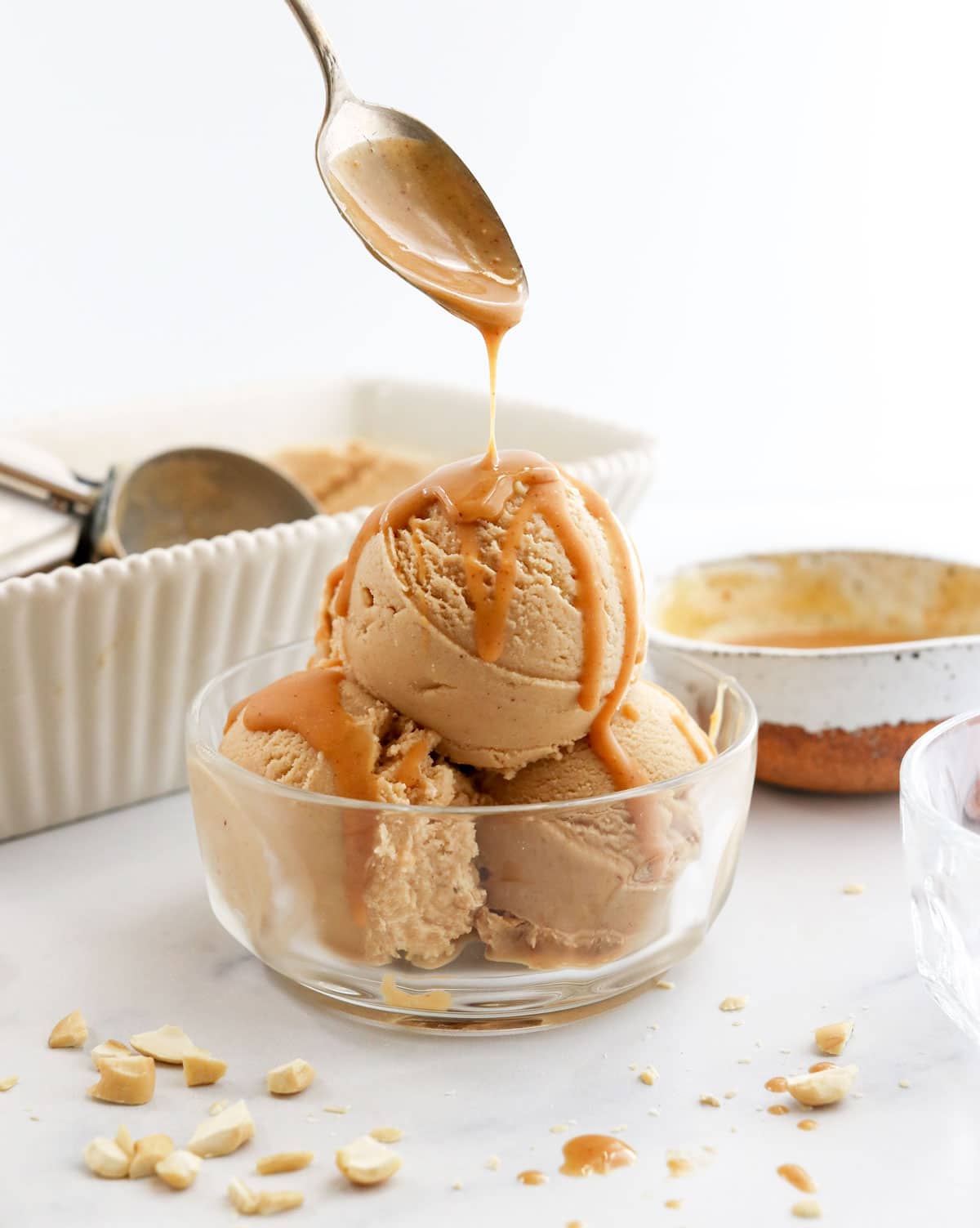 peanut butter ice cream with peanut butter shell topping