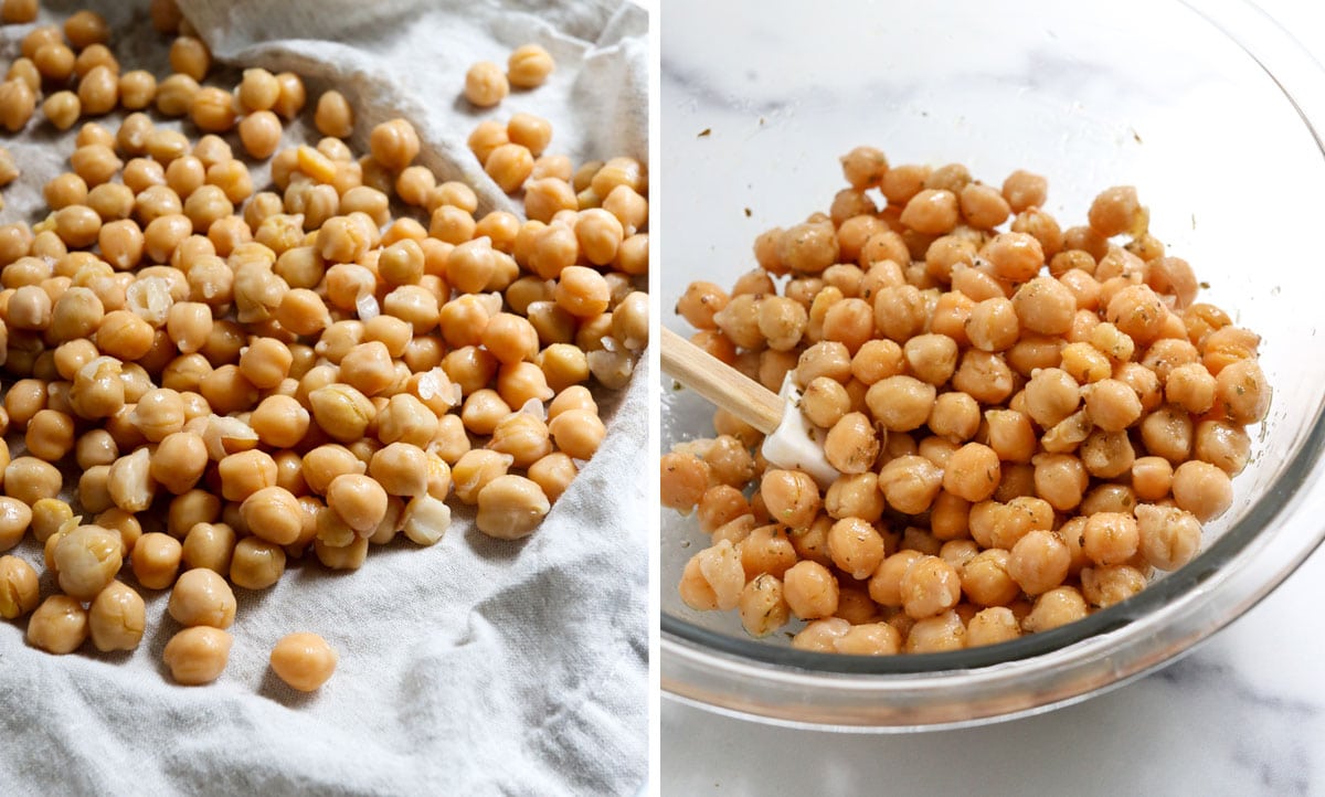 dried and seasoned chickpeas in glass bowl