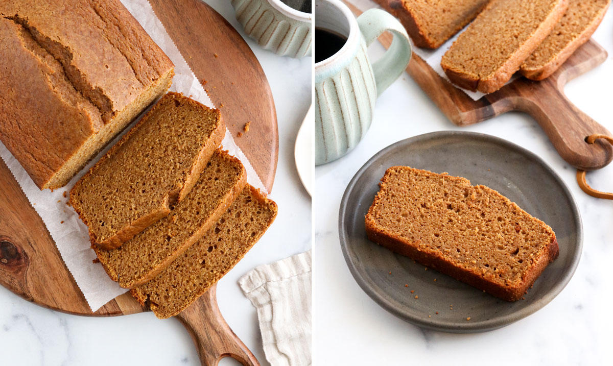 finished pumpkin bread sliced and served on plate