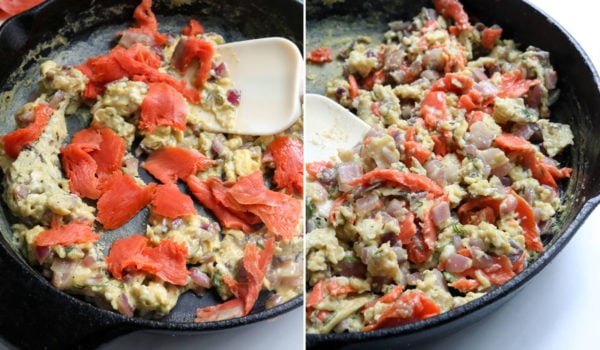 smoked salmon added to scrambled eggs