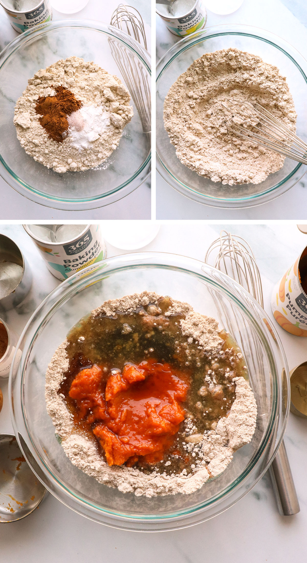 oat flour mixed with pumpkin and maple syrup for muffins.