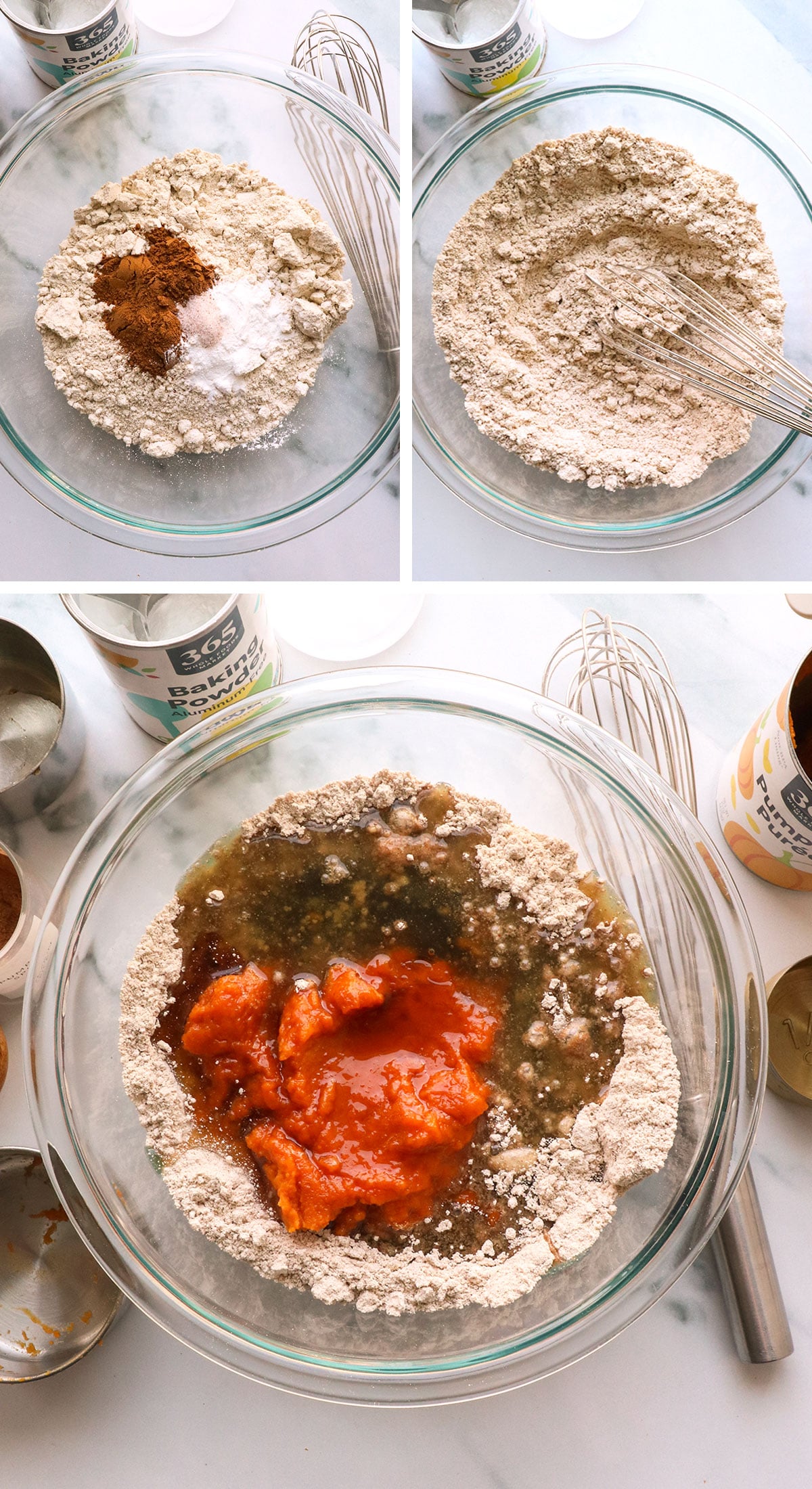 oat flour mixed with pumpkin and maple syrup for muffins.