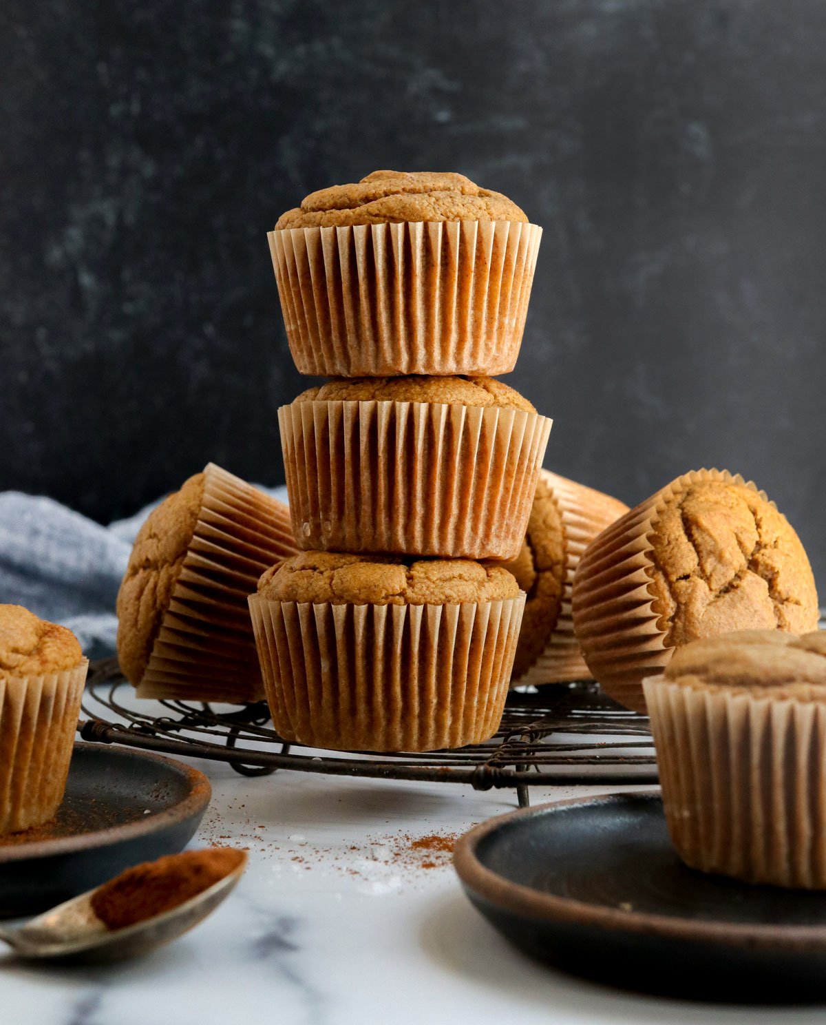 vegan pumpkin muffins stacked