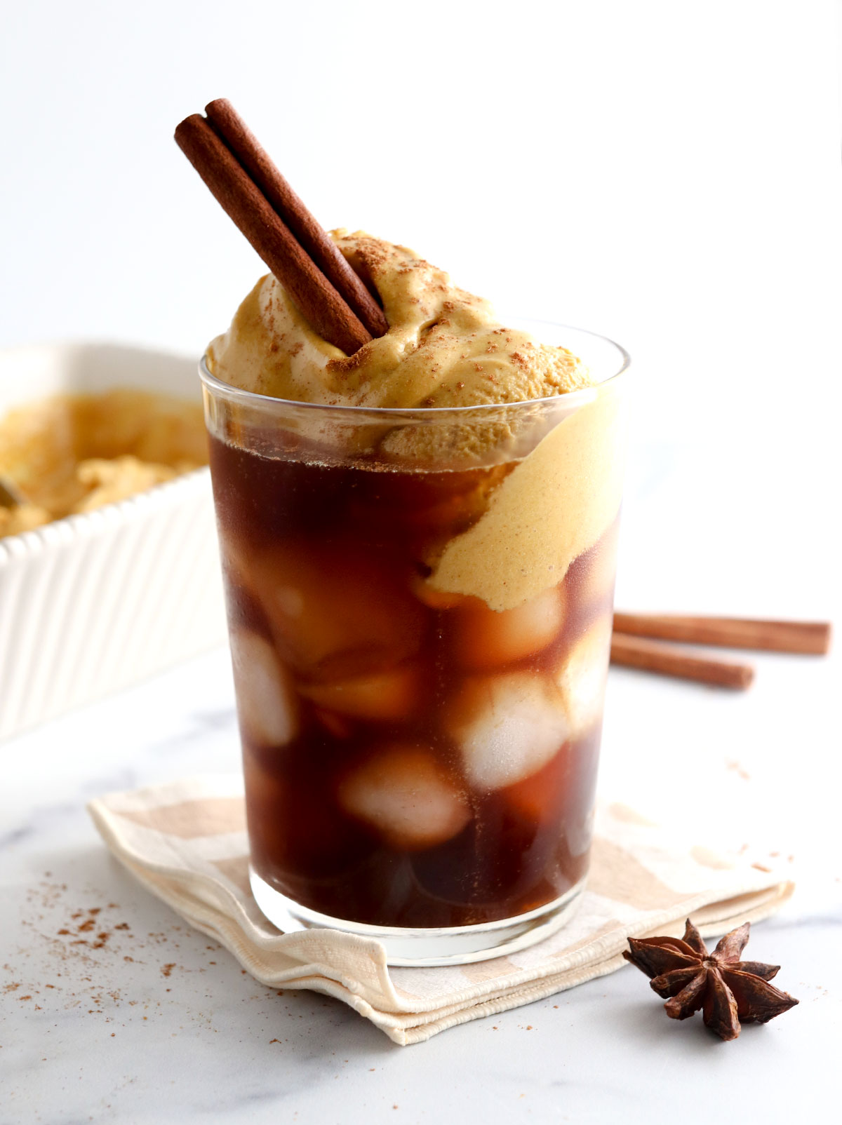 coffee float with pumpkin ice cream on top