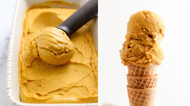 finished pumpkin ice cream served on cone