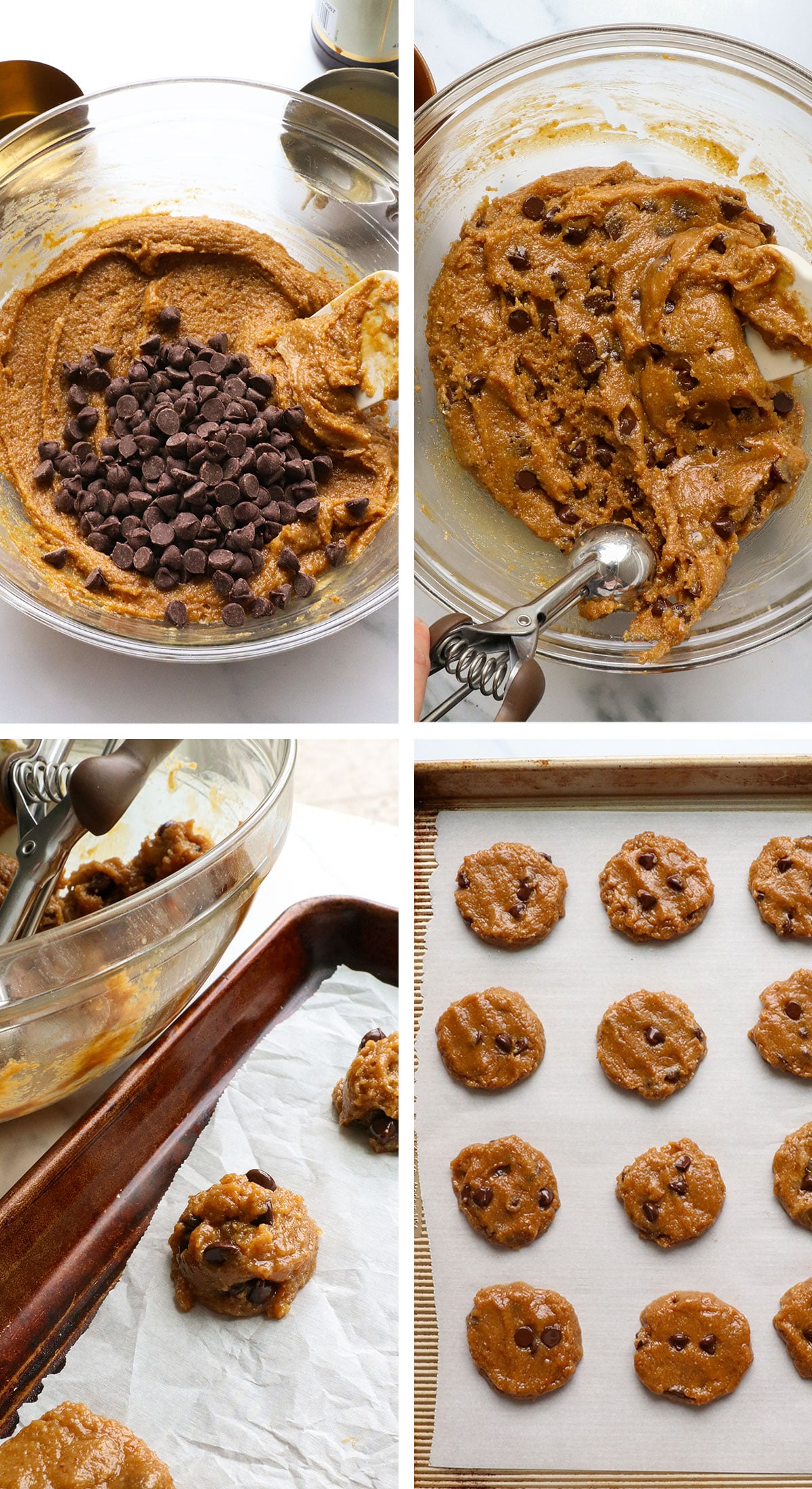 chocolate chips added to cookie dough and flattened on pan. 