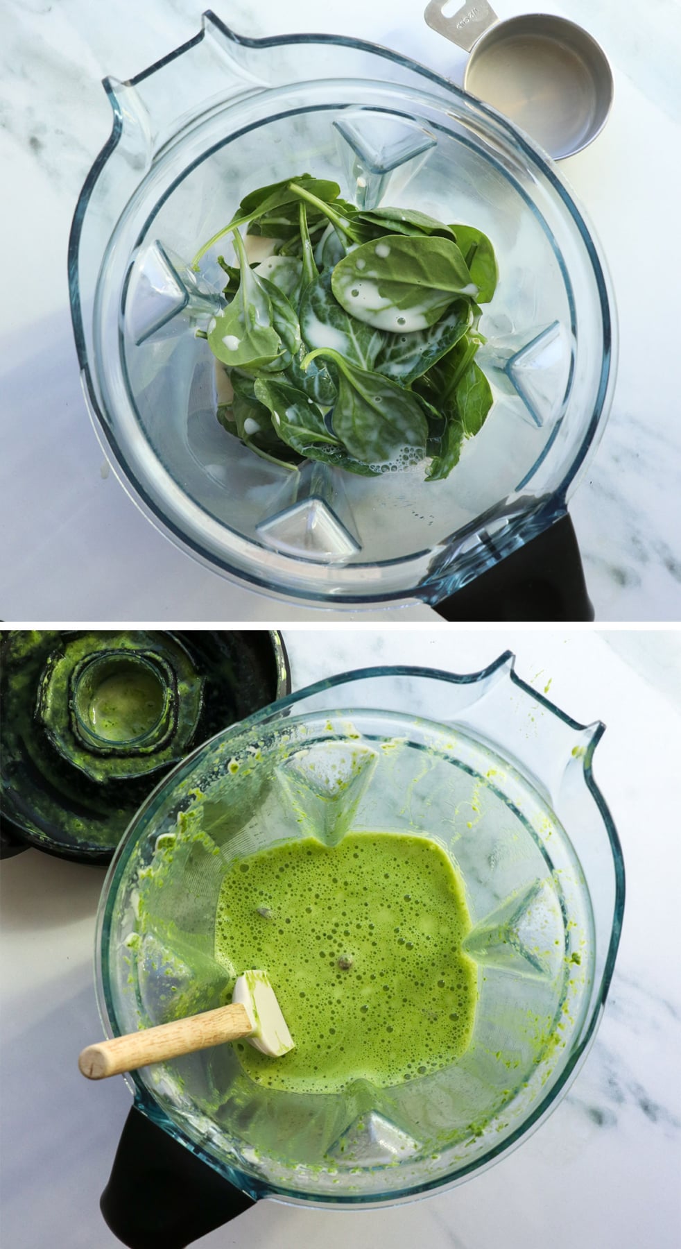 spinach blended with almond milk until smooth. 