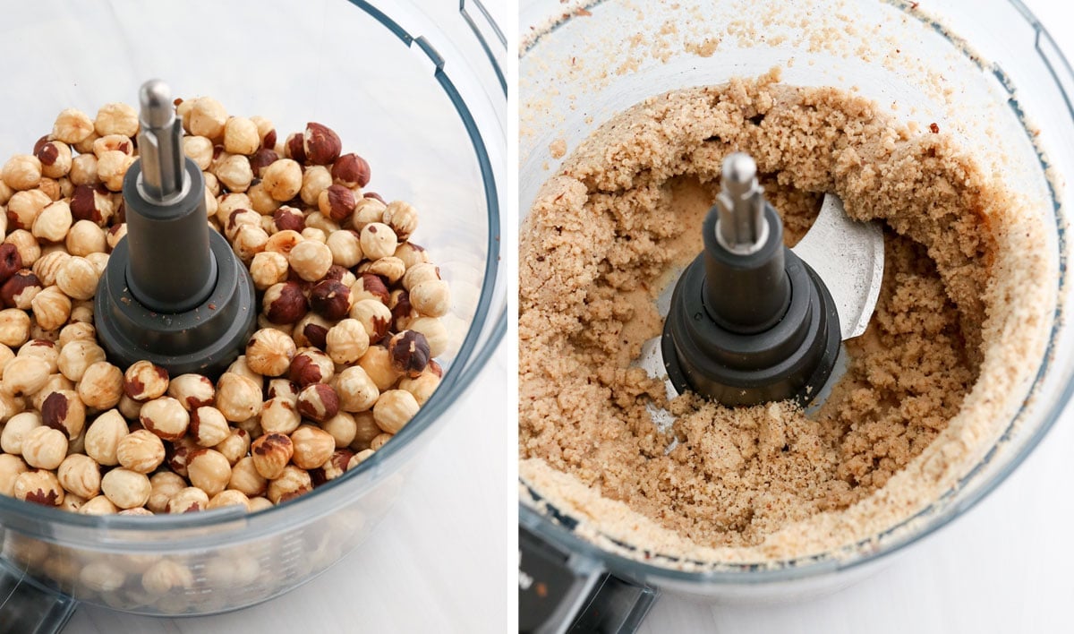 hazelnuts in food processor and ground briefly