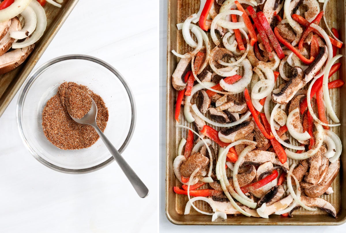 fajita spice mixed together and added to sliced veggies.