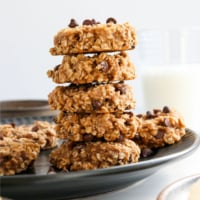 banana oatmeal cookies stacked on plate.