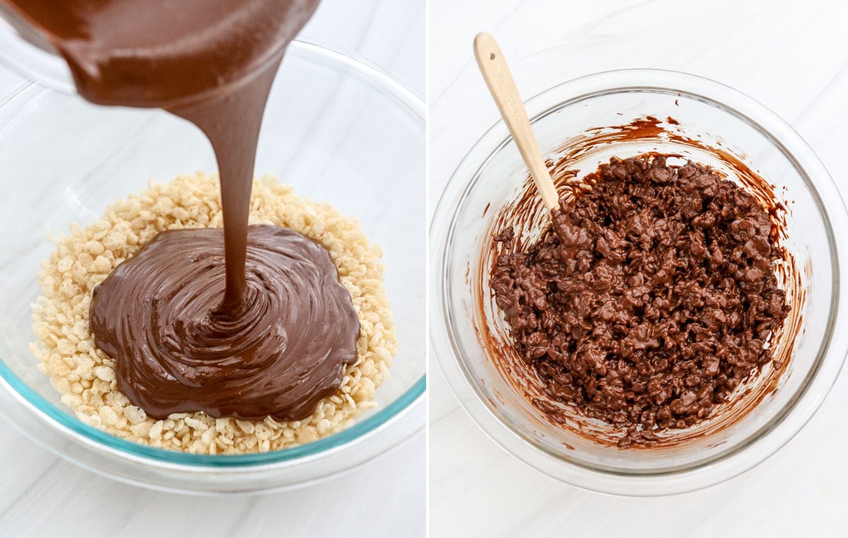 chocolate mixed with rice cereal.