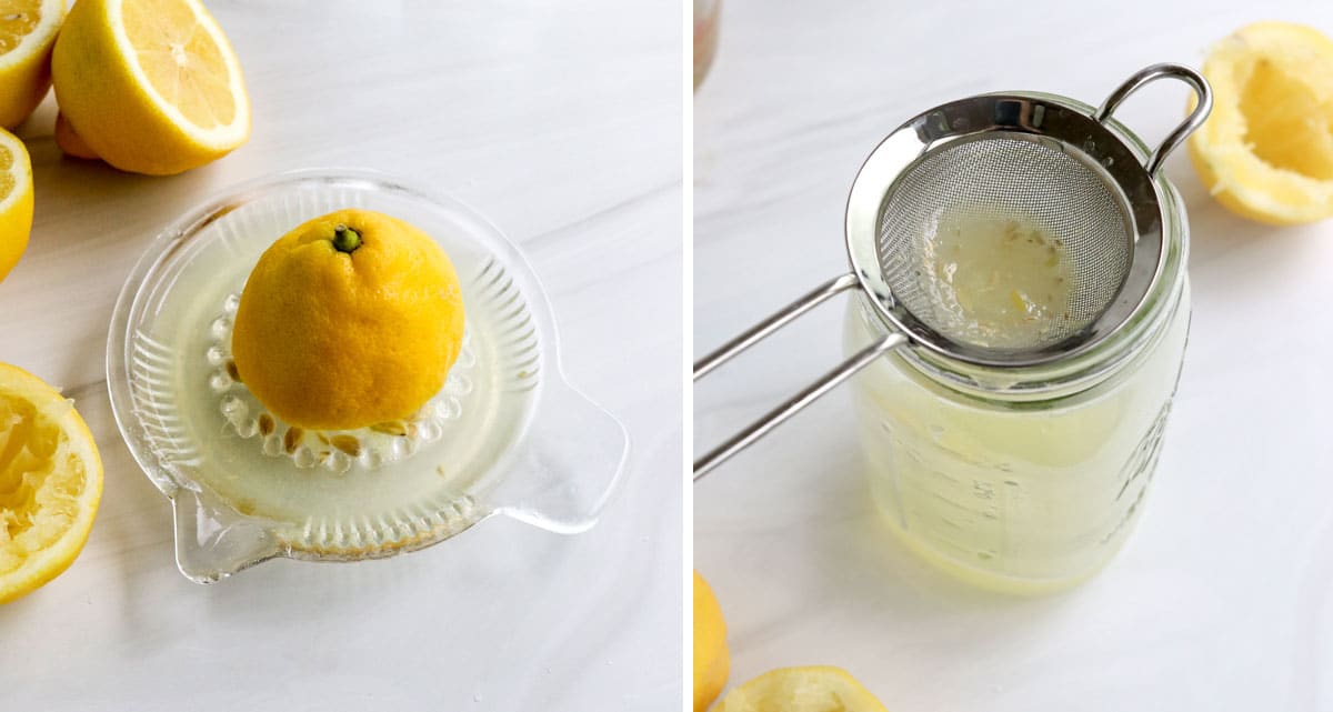 lemon juiced and strained into jar.