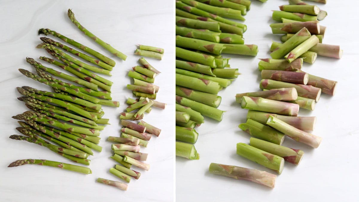 woody ends removed from asparagus.