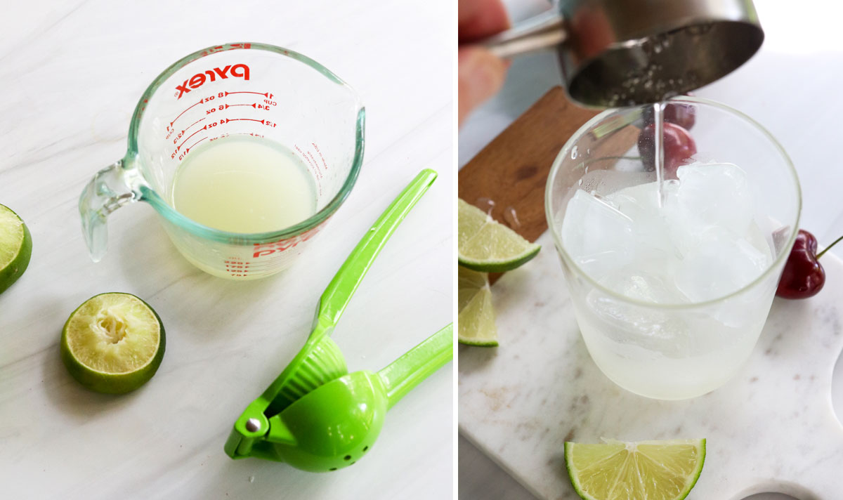 limes juiced and added to glass of ice.