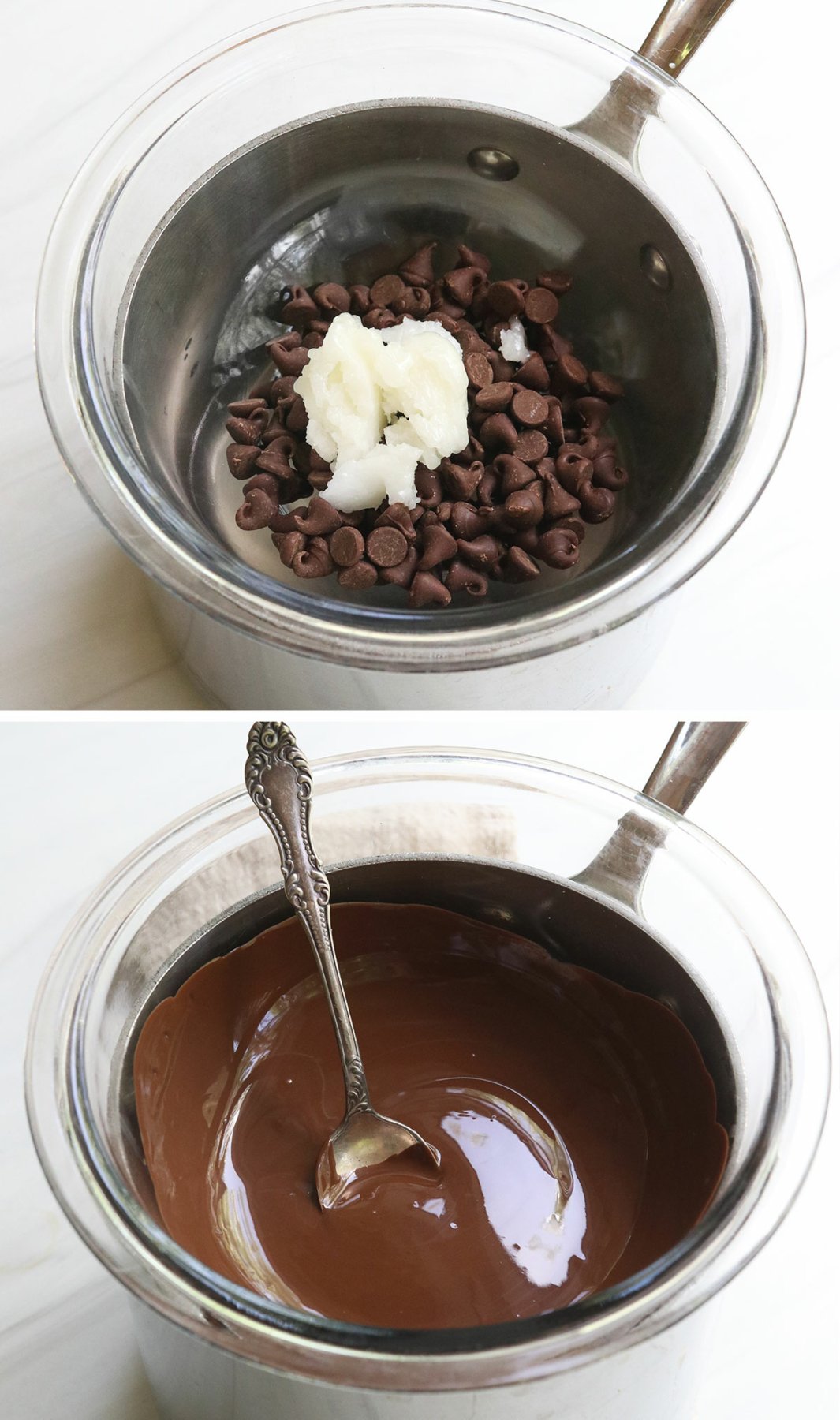 chocolate chips melted with coconut oil until smooth.