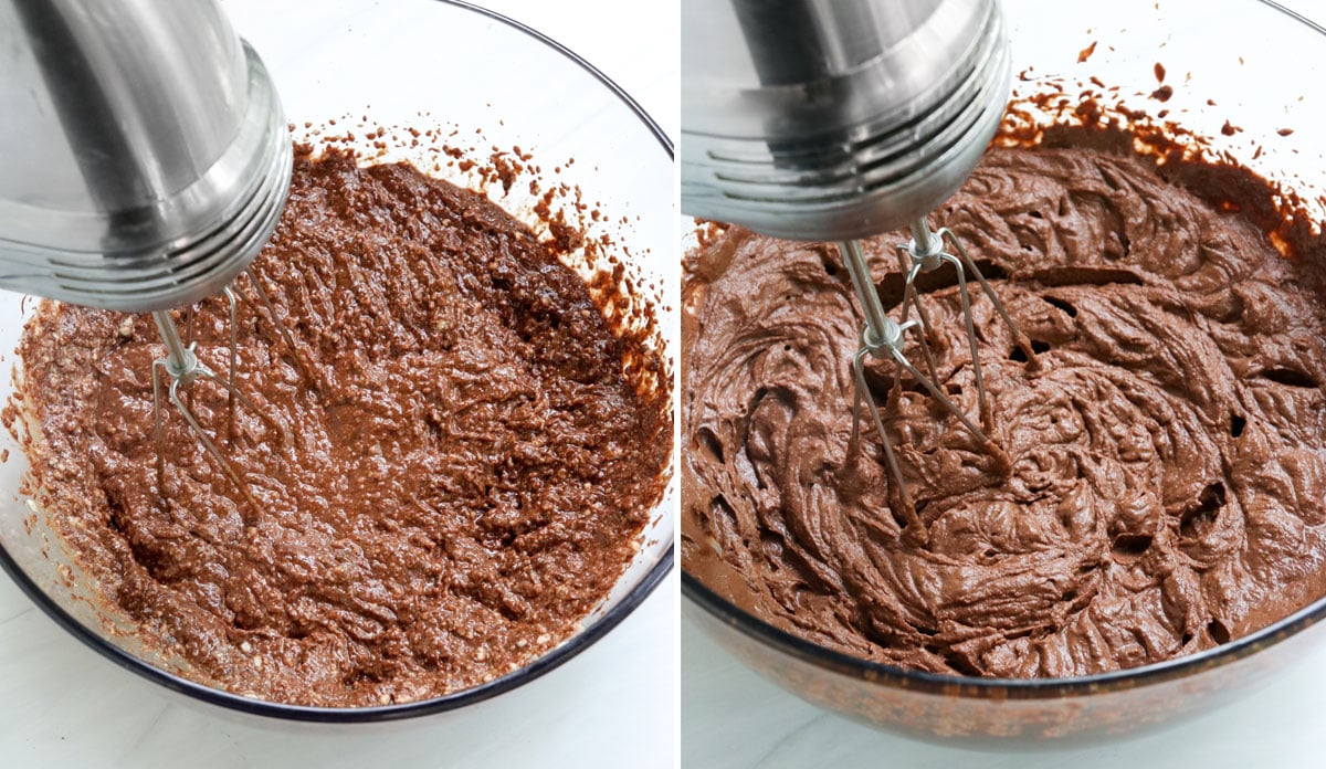 vegan chocolate mousse whipped with mixer.