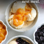 fruit compote over ice cream labeled for Pinterest.