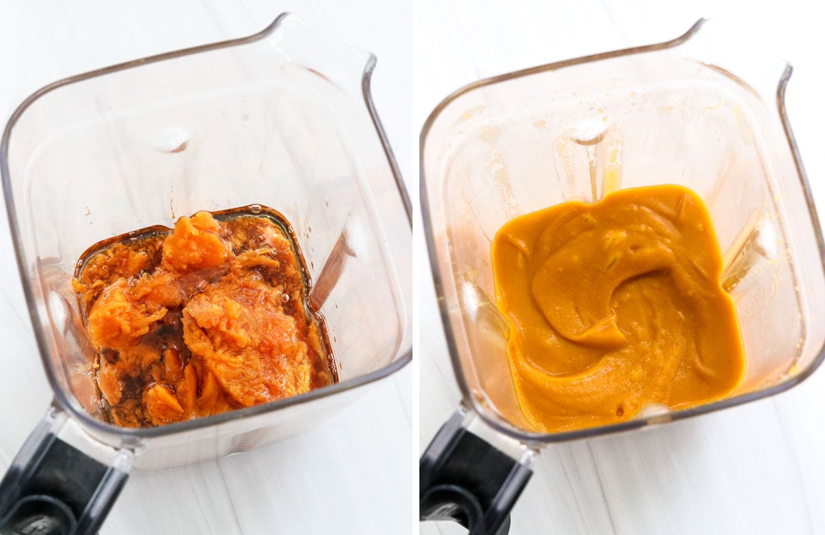 sweet potato frosting mixed together in blender.