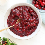 cranberry sauce served with gold spoon.