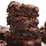 almond flour brownies stacked and labeled for Pinterest.