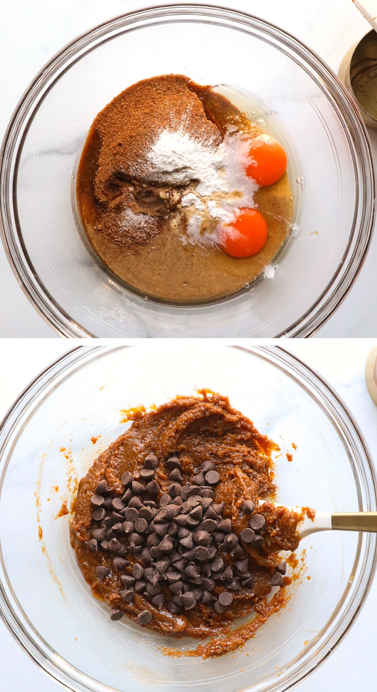 almond butter, eggs, coconut sugar, mixed to make blondie batter.