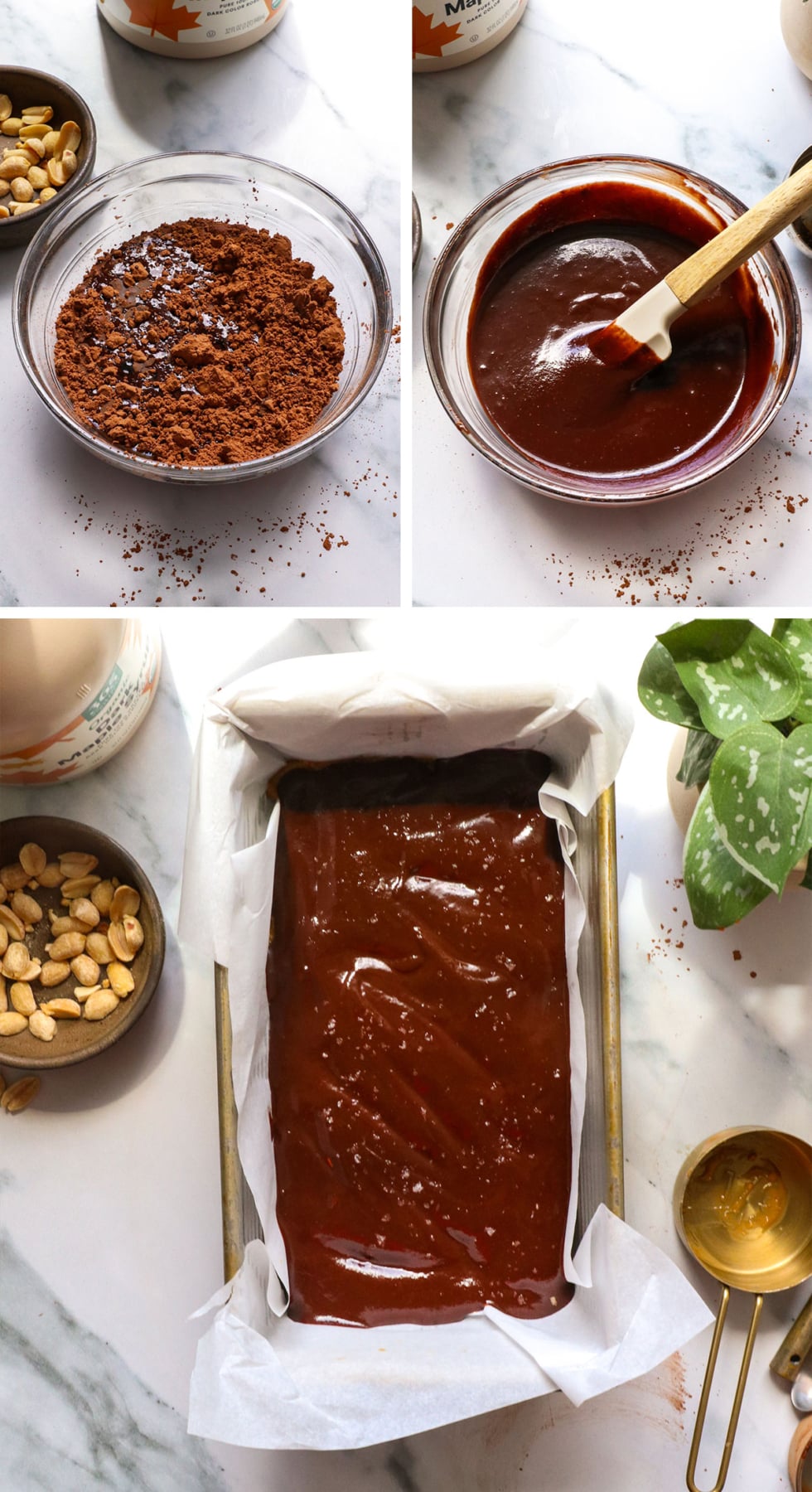 cacao powder mixed for a chocolate layer and spread over the pan. 