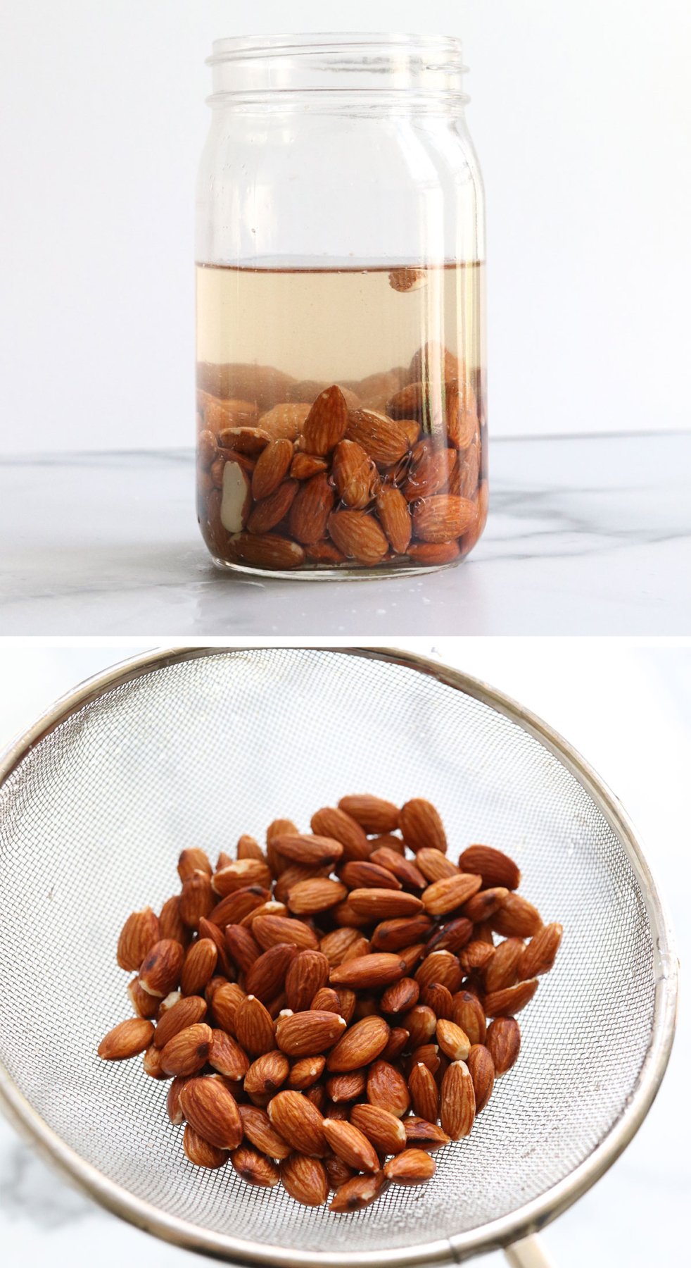 Soak the almonds in water and drain them.