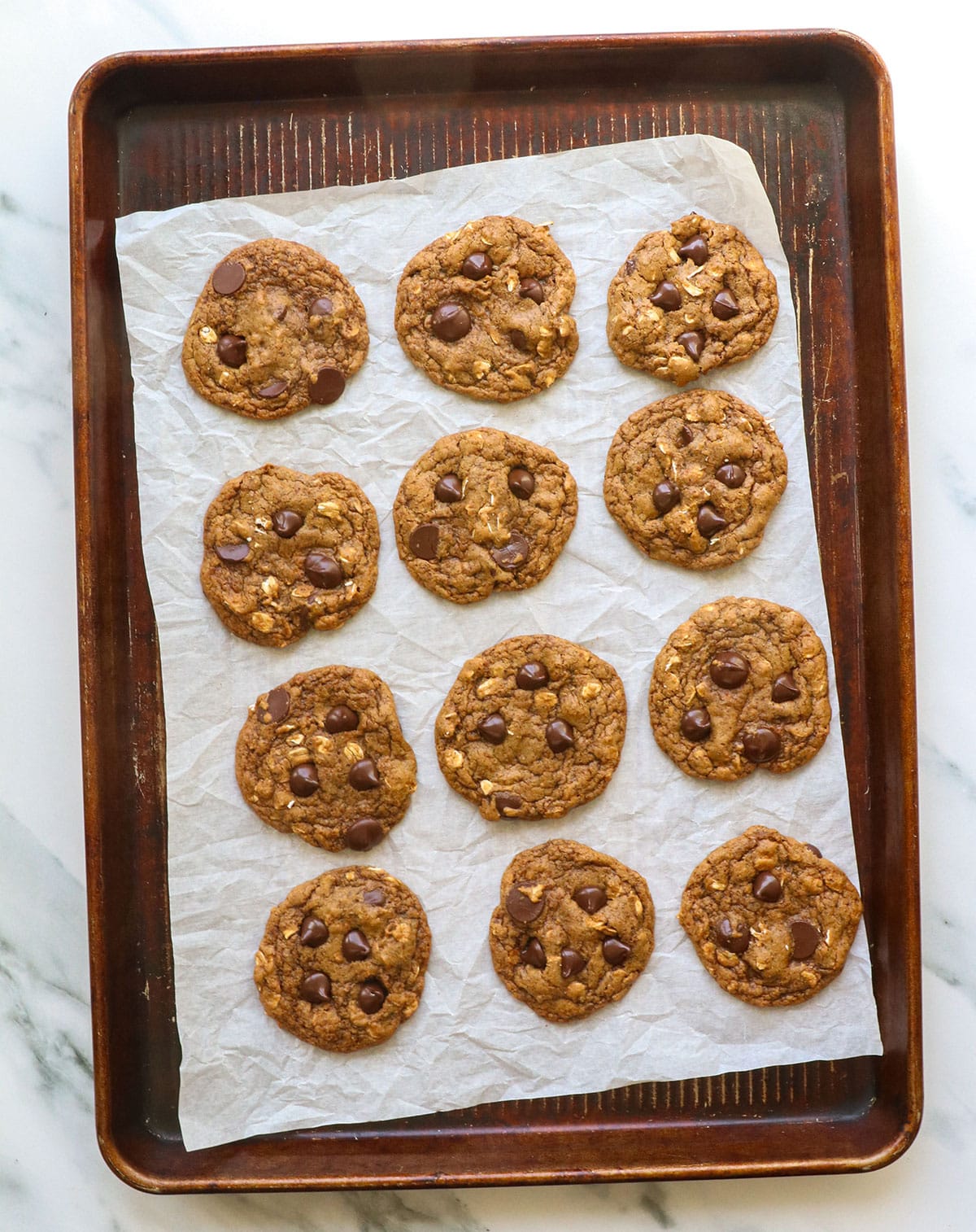 lactation cookies after baking on the prepared pan.