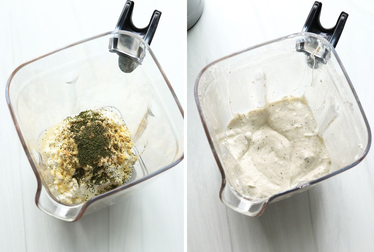 cottage cheese and herbs added to blender to blend until smooth for ranch. 