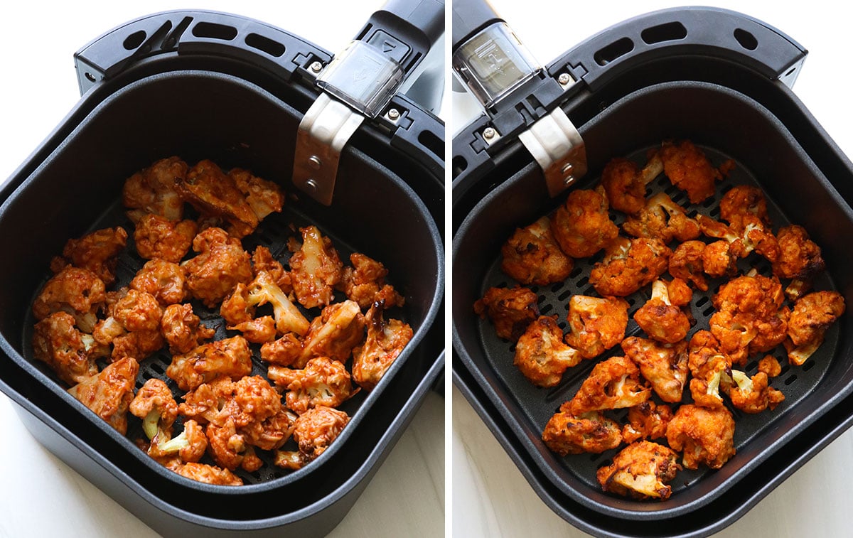 hot sauce cauliflower cooked in the air fryer.