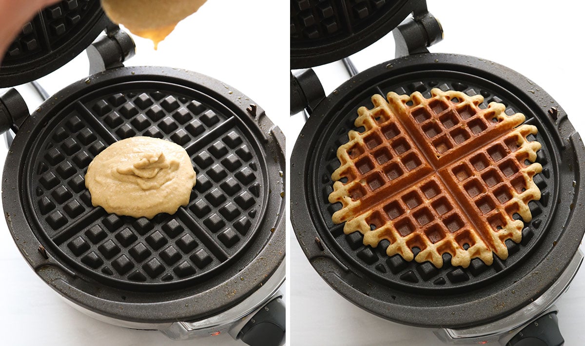 protein waffle batter cooked in a waffle iron.