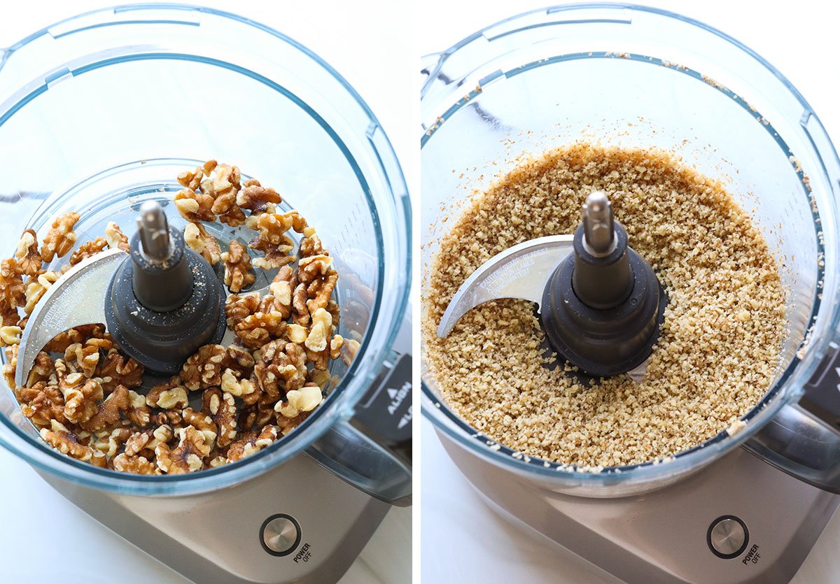 walnuts processed in the food processor until crumbly.