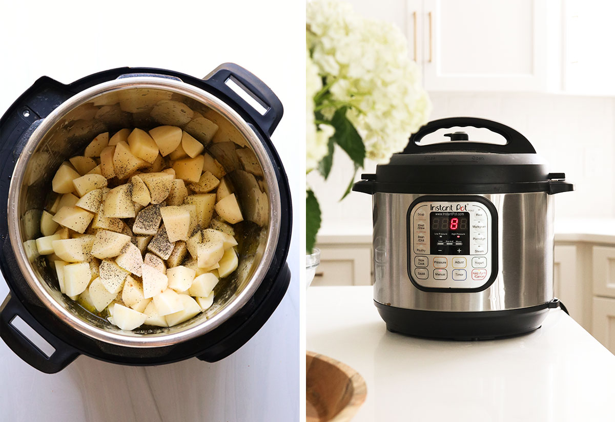potatoes added to the Instant Pot and the timer set to pressure cook.
