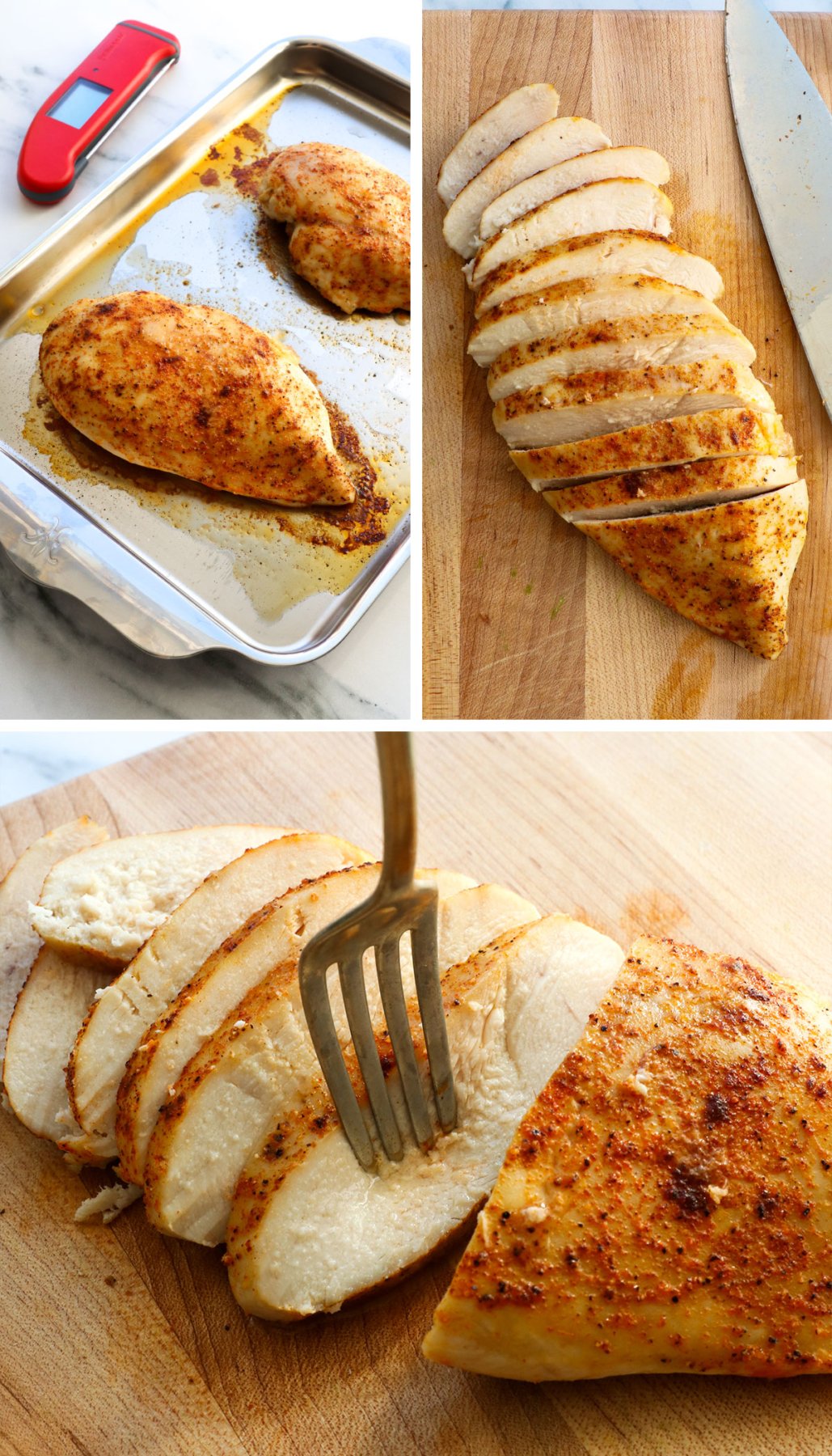 chicken resting on the pan and then sliced on a cutting board.  - 5