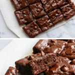 avocado brownies sliced into squares and lifted to show texture.