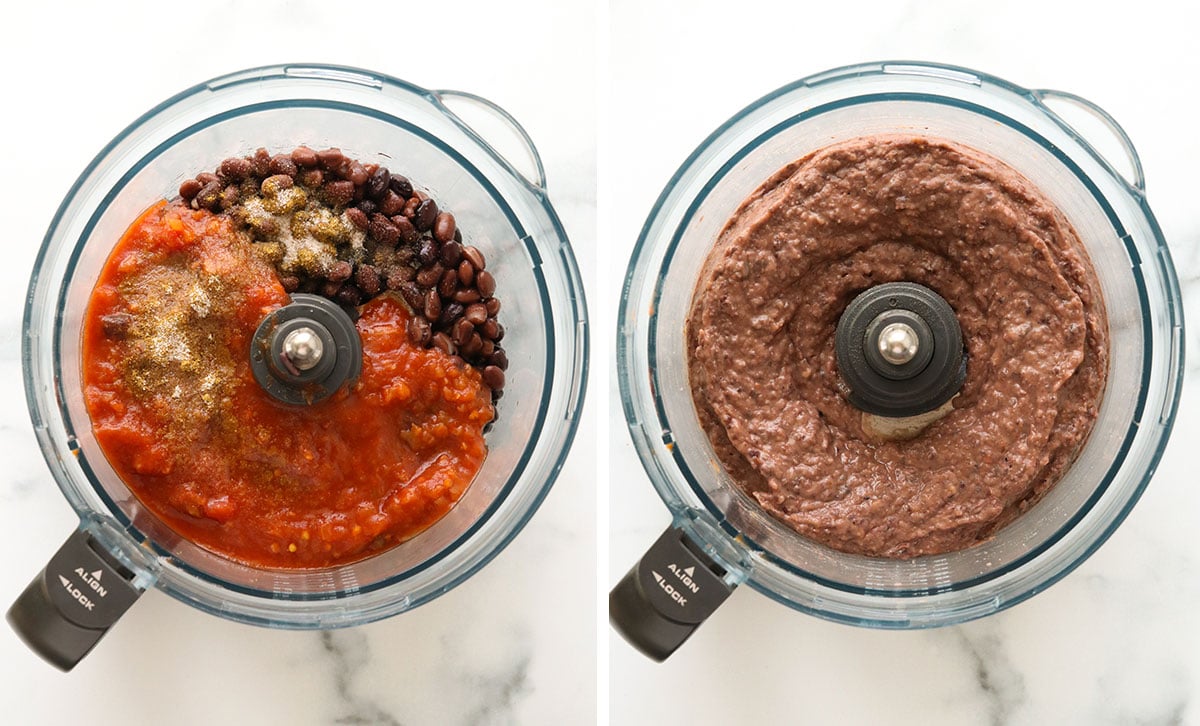 black beans and salsa pureed in a food processor.