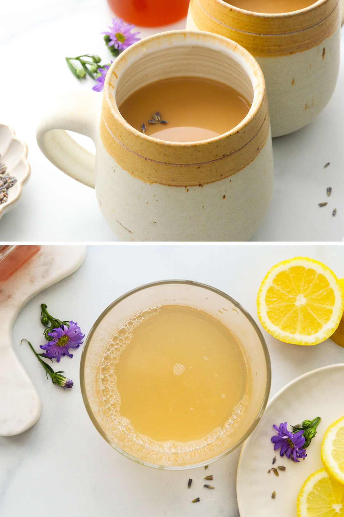 coffee and lemonade drinks using lavender syrup.