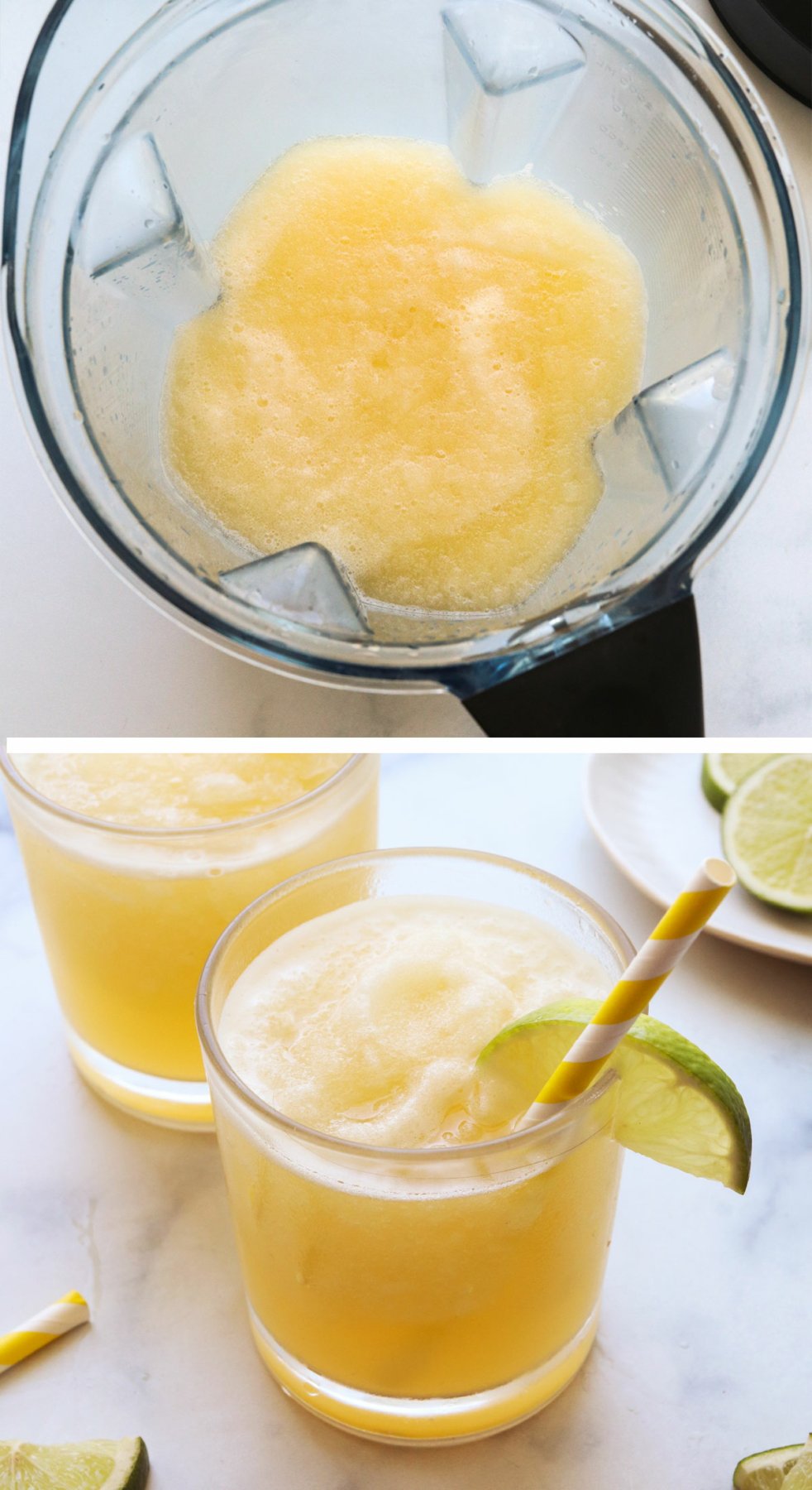 margarita blended in a pitcher and poured into two glasses for serving.