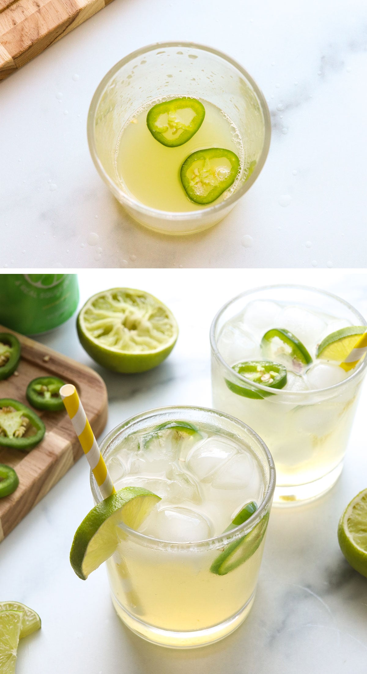 jalapeno added to margarita mocktail glasses.