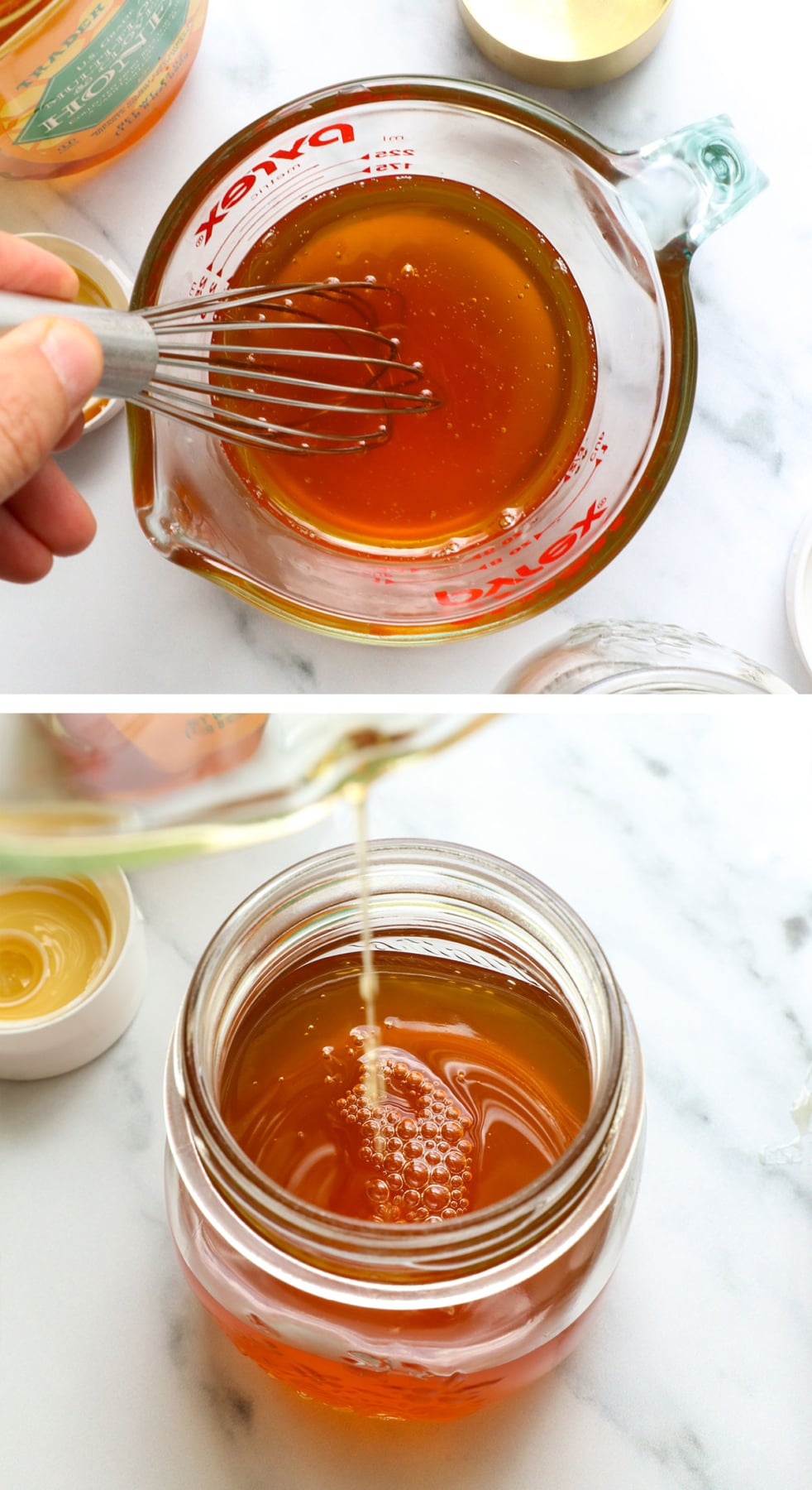 honey simple syrup whisked until smooth and poured into a storage jar.
