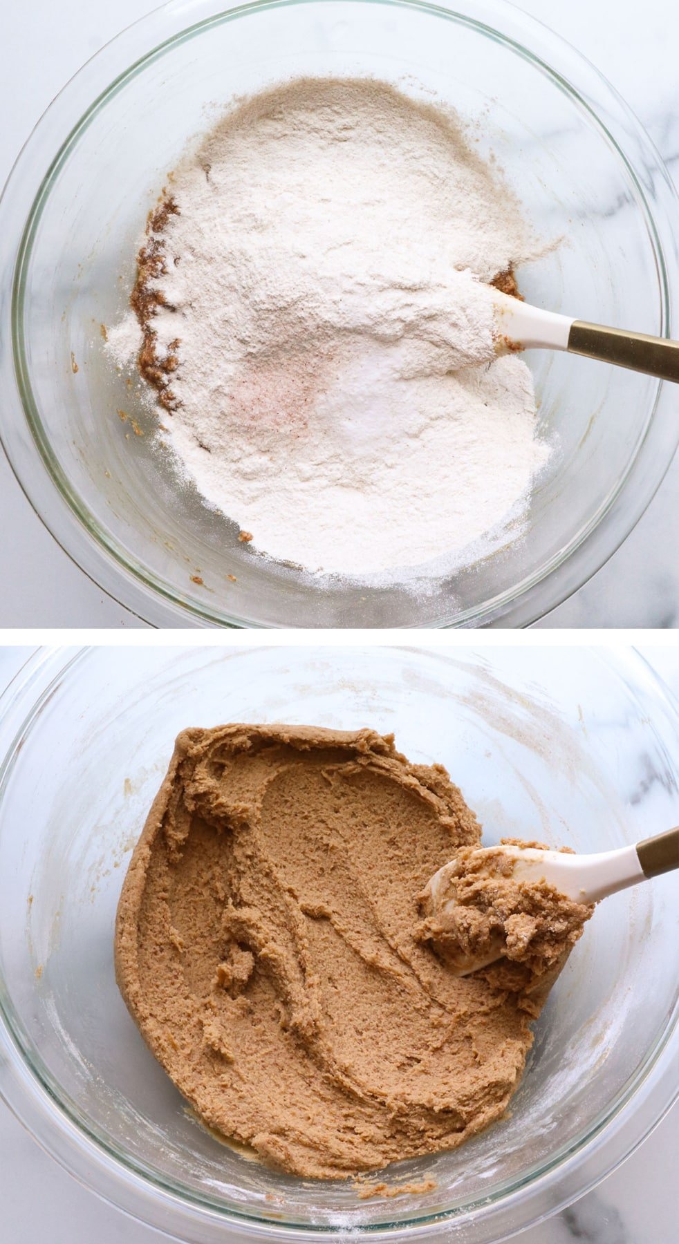 buckwheat flour mixed into cookie dough in a bowl.