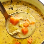 turmeric chicken soup pin labeled for Pinterest.