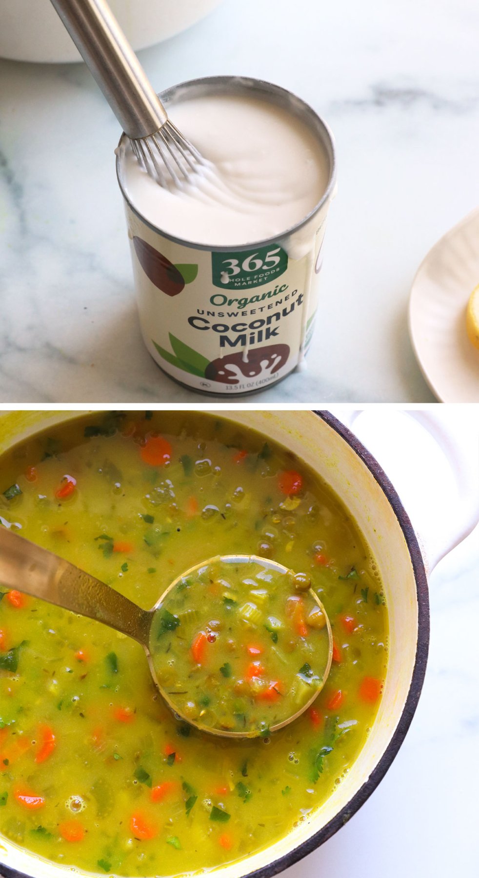 coconut milk stirred in a can and added to detox soup.