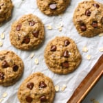 gluten-free oatmeal cookies on a baking sheet.