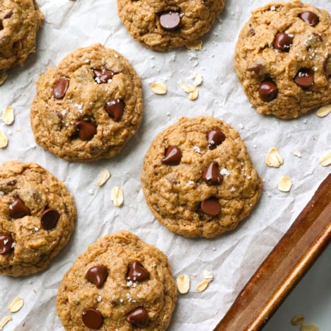 gluten-free oatmeal cookies on a baking sheet.