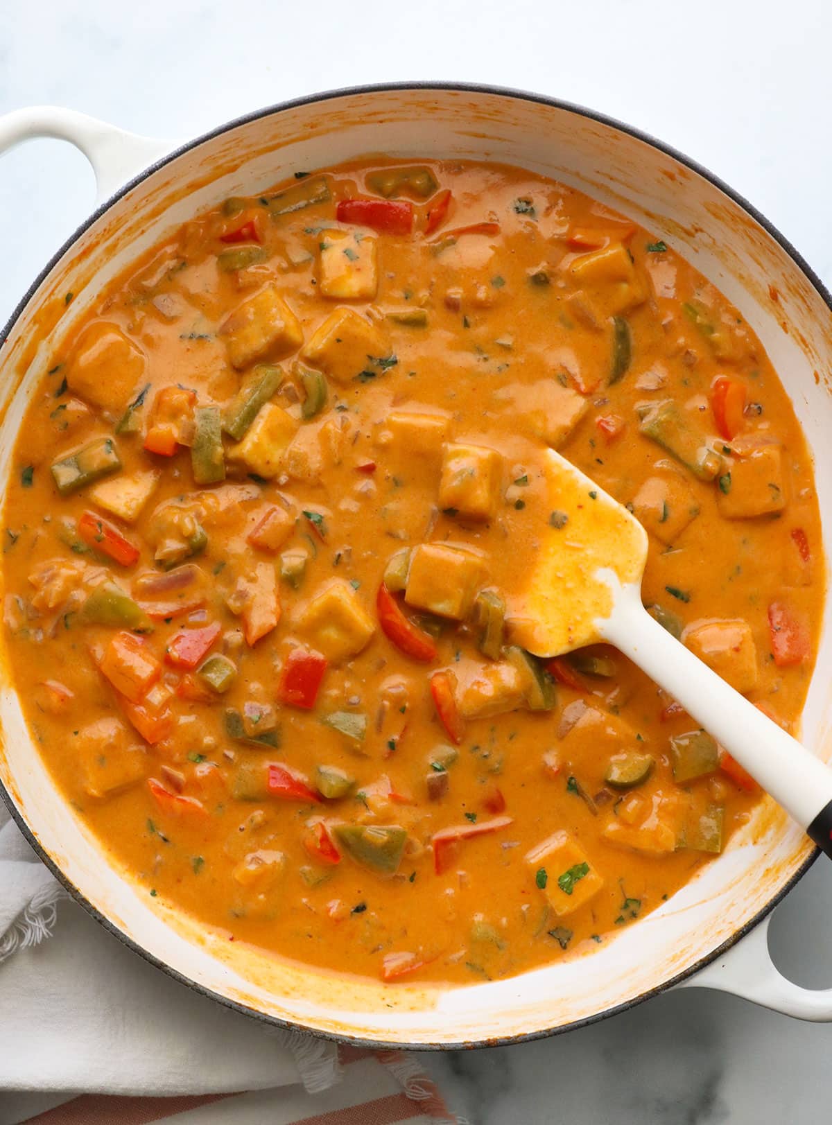 tofu in a thickened panang curry sauce.